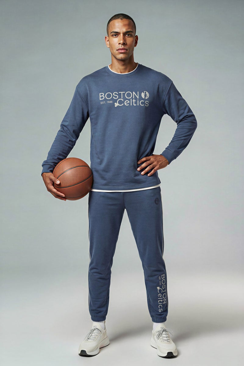 DeFacto Blue Man NBA Boston Celtics Standard Fit Scuba Fabric Jogger Pants Casual - Image 3